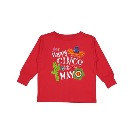 

Inktastic Happy Cinco De Mayo- Sombrero Cactus Flowers Boys or Girls Long Sleeve Toddler T-Shirt