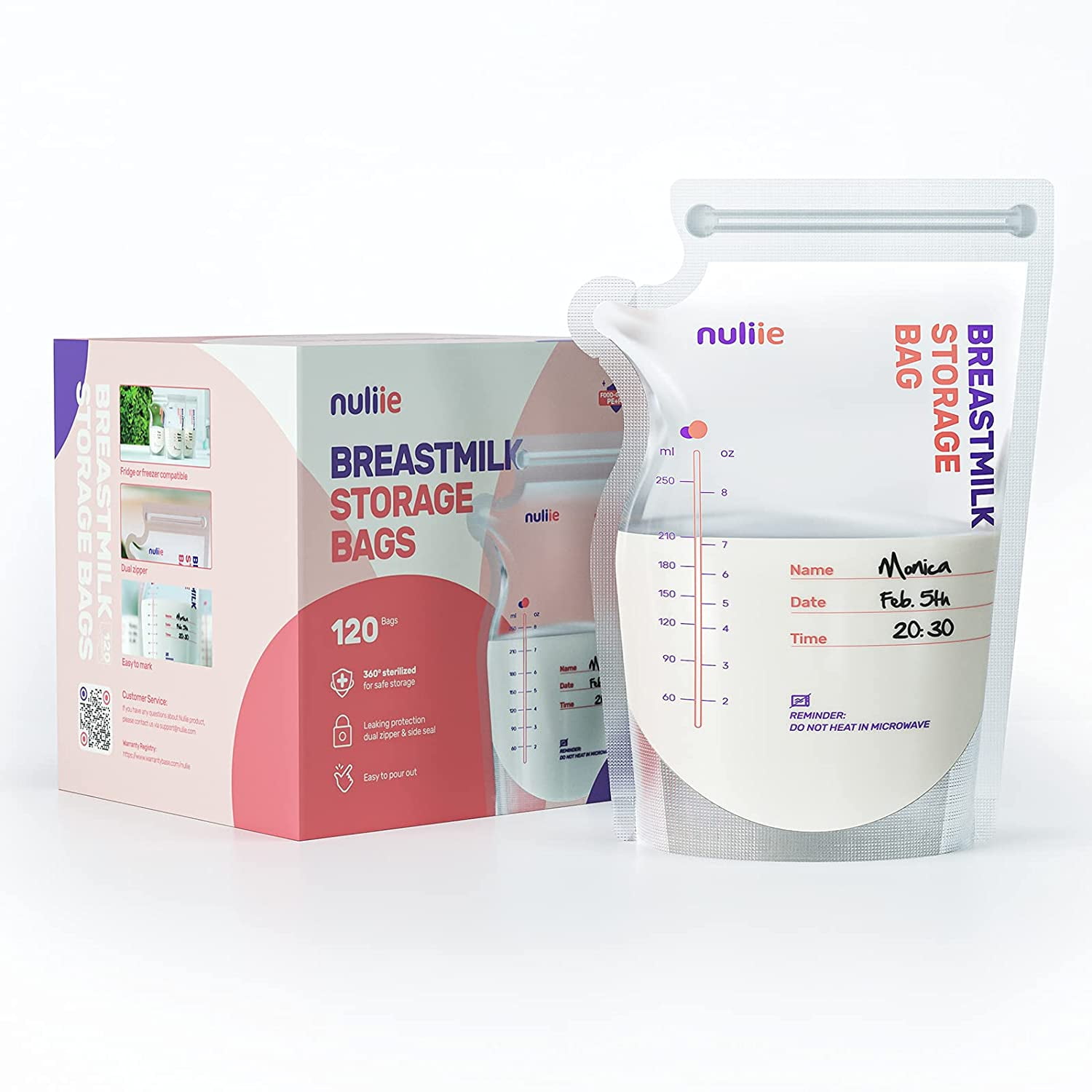 Nuliie 300 Pcs Breastmilk Storage Bags, 8 OZ Breast Milk Storing