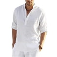 thumbnail image 2 of Blusa informal de algodón y lino para hombre, blusa holgada de manga larga, camisas elegantes para primavera y otoño, 2022, 2 of 5
