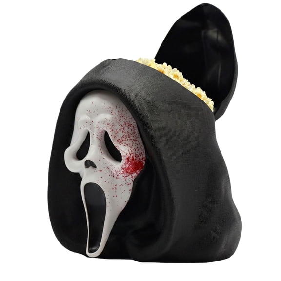 LEJHVAQK 7.8-Inch Scream Ghostface Collectible - Food-Grade Popcorn Bucket & Desk Storage Box - Character Figurine Ornament - Unique Gift for Horror Fans, Gamers & Movie Buffs