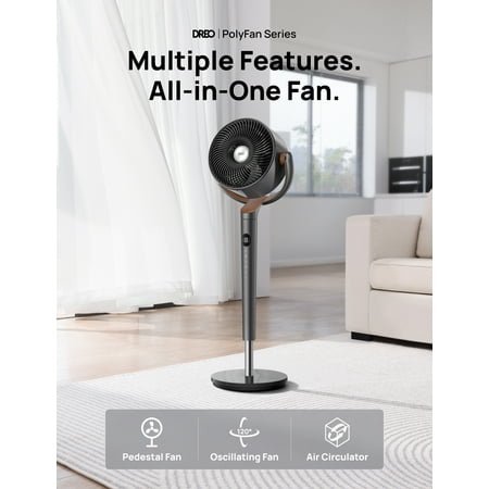 Dreo Fan for Bedroom, 120° 120° Oscillating Standing Fan, DC Motor, 80ft Air Circulator for Whole Room, 8 Speeds, 3 modes, Quiet Pedestal Fans, 23dB, Adjustable Height, Remote Control, 8H Timer