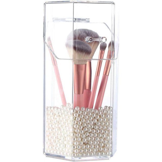 Makeup Brush Holder, Clear Acrylic Makeup Brushes Storage Box,Dustproof Cosmetics Brushes Organizer(B)
