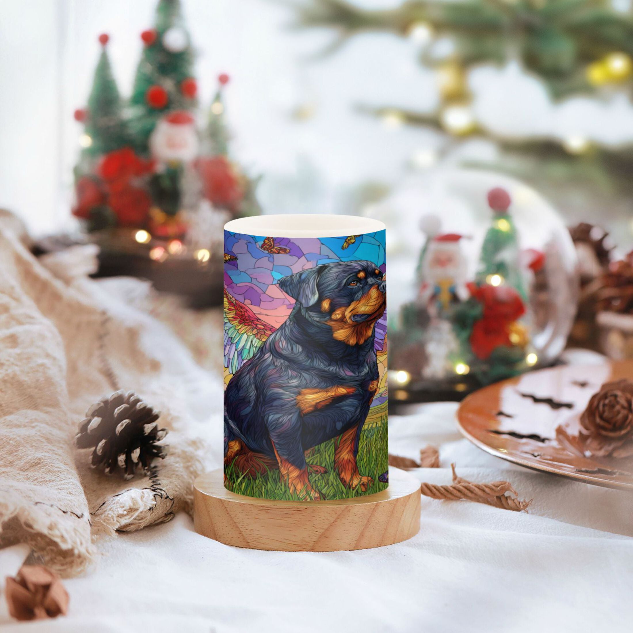 Wobogo Rottweiler Dog Combo Flameless Flickering Candle Light with Remote Control and Timer for Romantic Atmosphere