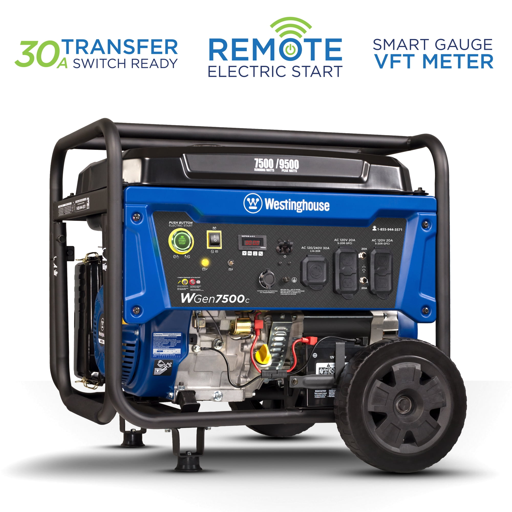 Westinghouse 9500 Peak Watt Home Backup Portable Gas Powered Generator, Transfer Switch Ready, CO Sensor