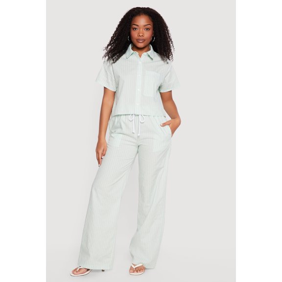 Women's Poplin Pinstripe Drawstring Waist Pants