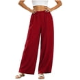 thumbnail image 3 of Otvok Women High Waist Linen Casual Pants, Ladies Elastic Waist Loose Fit Wide Leg Palazzo Beach Walking Trousers, 3 of 7