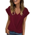 thumbnail image 3 of Women's T-shirts Solid Color V Neck T Shirt Elegant Short Sleeved Top For Spring And Summer Women's Clothing T-shirts, 3 of 7
