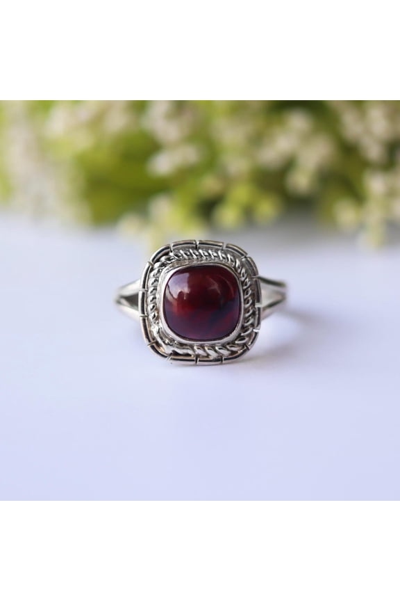 Handmade Red Garnet Ring | 925 Sterling Silver Statement Jewelry | January Birthstone Gift | Dainty Charm Boho Ring for Women