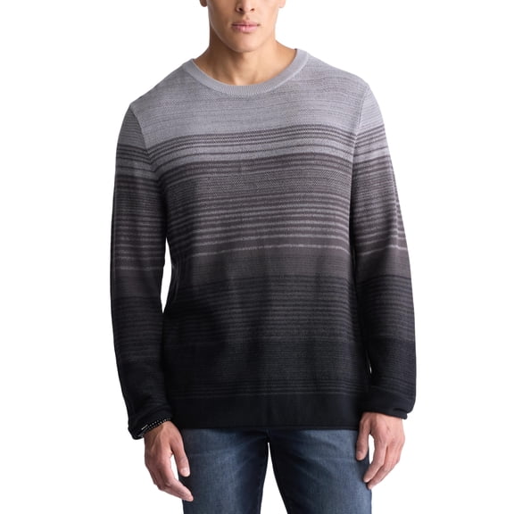 Buffalo David Men's Waldy Gradient Striped Knit Pullover Sweater Charcoal-Medium