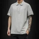 thumbnail image 4 of Camiseta polo para hombre negra con cuello, camisetas de calle lisas, sin logotipo, ropa elegante, holgada, de algodón, 4 of 5