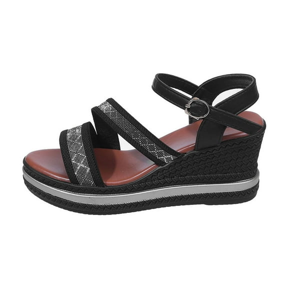 Hopeusnice Sandals for Women Pumps Shoes Breathable Soft Non-Slip Pu Summer And Fall Shoes Women's Sandals Thick-Soled Heel Trendy Shoes for Beach Comfortable Walking Shoes Black 38