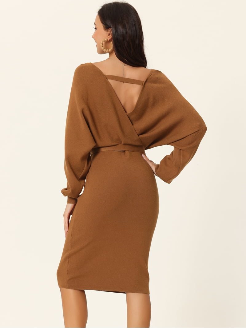 brown wrap sweater dress Nova Wrap Knit Midi Dress - Camel main image 1