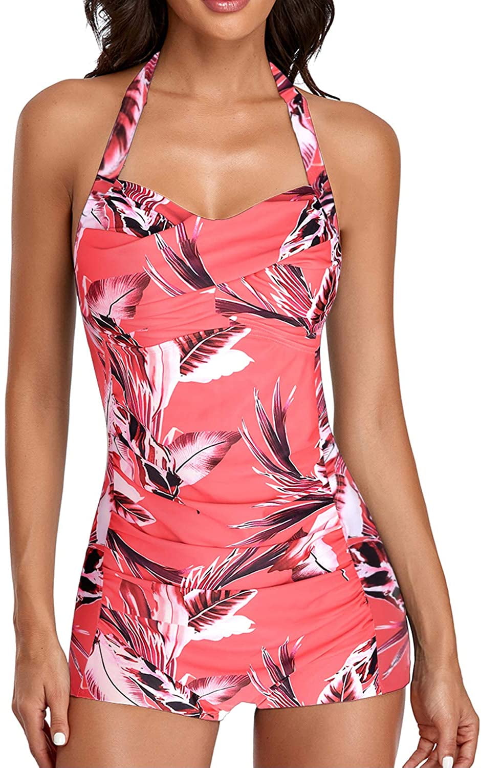 Elegant Inspired Boy Leg One Piece Ruched Monokinis Swimsuit Pink