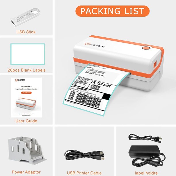 K COMER 300 dpi 4x6 Thermal Shipping Label Printer - PC, Mac