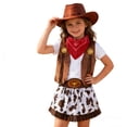 thumbnail image 2 of Cowboy Girls 5 Piece Outfit Short Sleeve Tees Sleeveless Cardigan Vest with Denim Skirt Hat Western Kids Clothes Set Brick Red1 Size 3-4 Y, 2 of 9