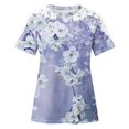 thumbnail image 3 of Camisas de Manga Corta para las Mujeres Impresión Cuello Redondo Suéter Encaje Camisa, Blusa de Verano Casual para las Mujeres, 3 of 5