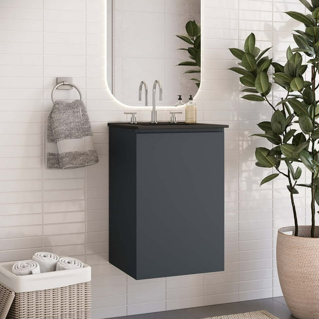 Modway Bryn 18" Wall-Mount Bathroom Vanity in Gray Black