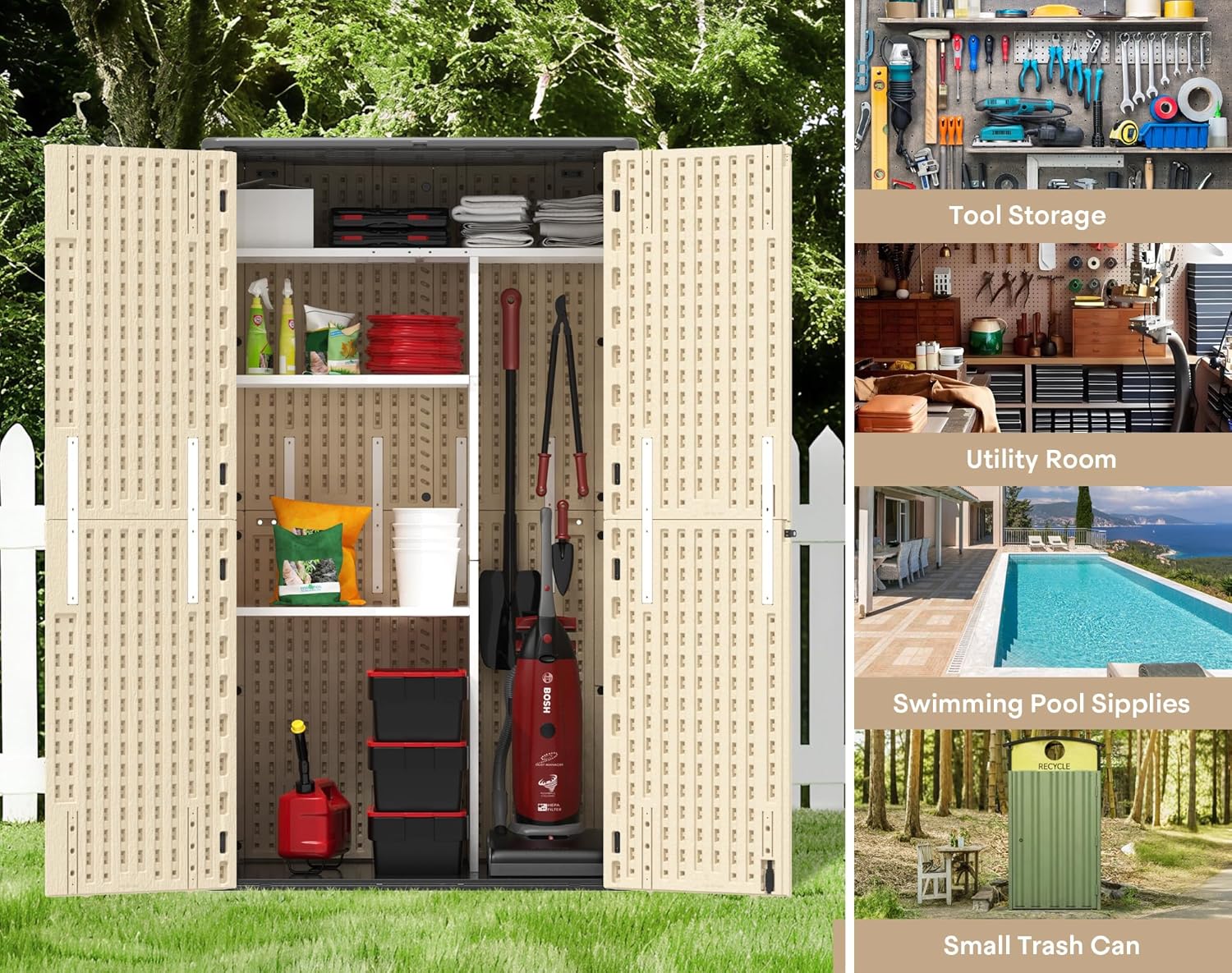 EVOKEDEN Resin Storage Shed, 60 Cuft Sheds & Outdoor Storage-Easy Assembly, Khaki