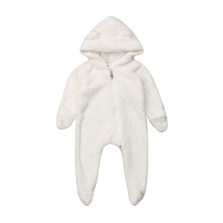 

Ma&Baby Infant Baby Girl Boy Fuzzy Hooded Long Sleeve Warm Plush Bear Romper Bodysuit Jumpsuit Outwear