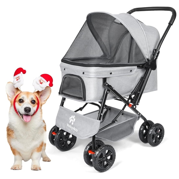 Wedyvko Medium Dog Stroller 50lb - Pets Stroller for Medium Dogs with Storage Basket & Pouch, Security Leashes, Gray