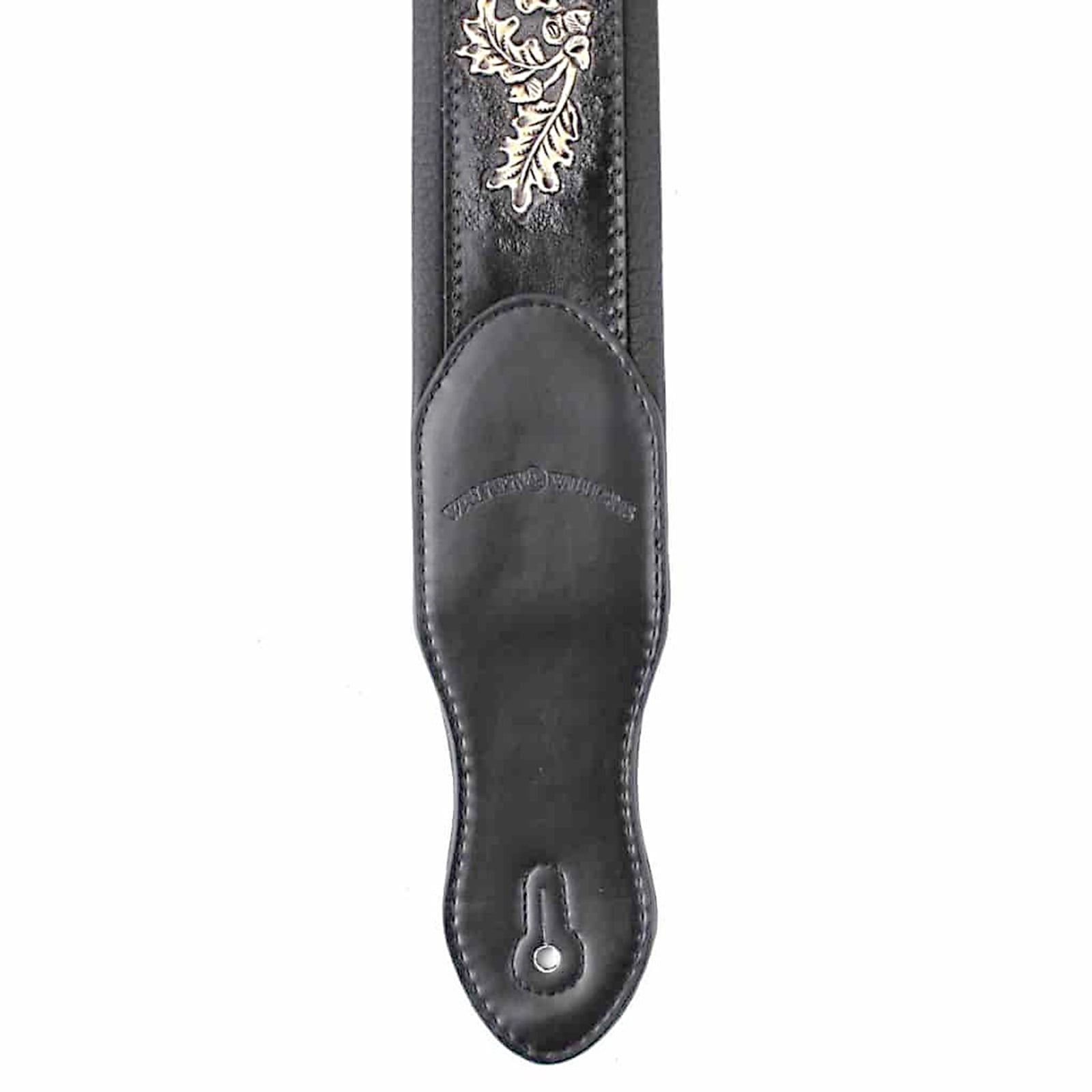 Walker & Williams KB-03-BLK Soft Matte Black Full Grain Center Block Carving Leather Padded Guitar Strap With American Eagle & Oak Leaves