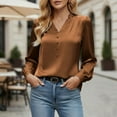 thumbnail image 6 of Dazajoo Womens Business Casual Tops Dressy Work Long Sleeve Shirts Cute Silk Satin V Neck Blouses,Coffee,L, 6 of 9