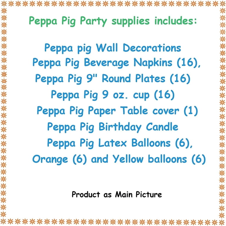 Peppa Pig Birthday Party Supplies For 16 Guests - Includes 16 Paper Plates & 16 Napkins, Made In USA