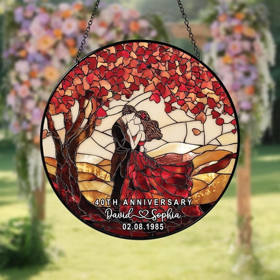Personalized 40th Wedding Anniversary Stained Glass Suncatcher, Ruby 40th Wedding Anniversary Gift, 40th Wedding Anniversary Keepsake