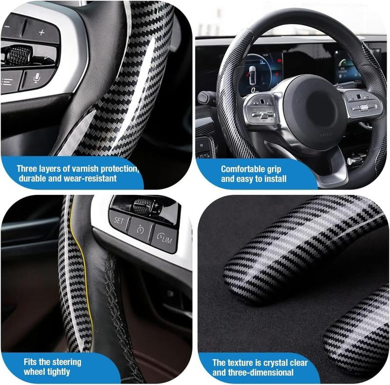 3PCS Carbon Fiber Anti-Skid Steering Wheel Cover, Segmented Design, Universal Fit For 15Inch Car Wheel Cover Protector, Black