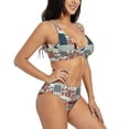 thumbnail image 2 of Kdxio Patchwork In Country Style Print Women's 2 Piece High Waisted Wrap Spaghetti Strap Summer Swimsuit Bikini Set-Large, 2 of 7