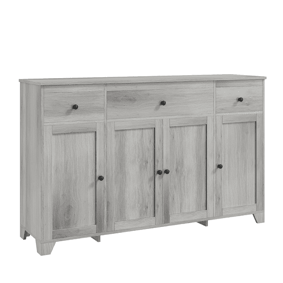 Buffet Sideboard Storage Cabinet with 3 Drawers & 4 Doors Adjustable Shelves, 55”Minimalist Coffee Bar, Wood Accent Cabinet for Kitchen Cupboard Dining Living Room