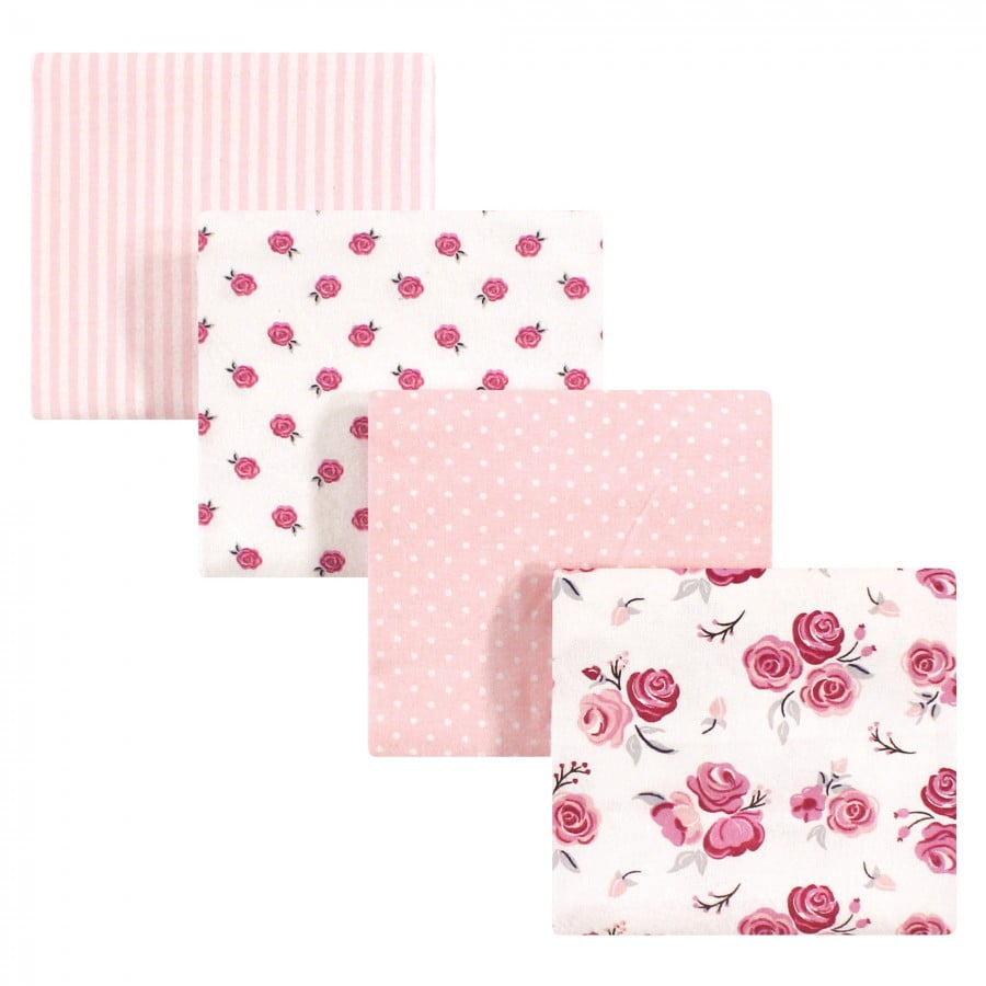 NWT GERBER BABY GIRL'S 4-Pack Flannel Receiving Blankets HEARTS POLKA DOTS 