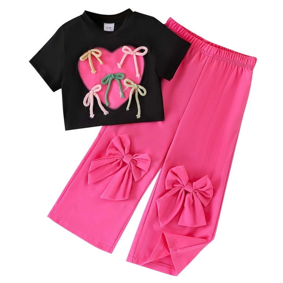 ZACPNCV Girl's 2 Piece Outfits Clothes Set Print Short Sleeve T-Shirt and Pants Set 2-3 Years