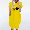 thumbnail image 3 of WQJNWEQ Summer Dresses On Fashion Women Loose Love Print O-Neck Pockets Casual Short Sleeves Robe, 3 of 9