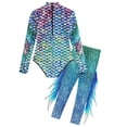 thumbnail image 6 of TiaoBug Women Long Sleeves Bodysuit Fish Scale Print Jumpsuit Swimsuit Leotard with Leggings Colorful L, 6 of 7