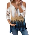thumbnail image 1 of Elegante mujer casual cremallera cuello impresión blusa encaje manga corta camiseta verano Tops OAVQHLG3B Store  lin121212, 1 of 4
