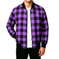 thumbnail image 4 of Men's Casual Buffalo Plaid Bomber Jacket Full Zip Windproof Lightweight Varsity Flight Coat with Pockets for Fall Winter Daily Wear, Purple, M, 4 of 9