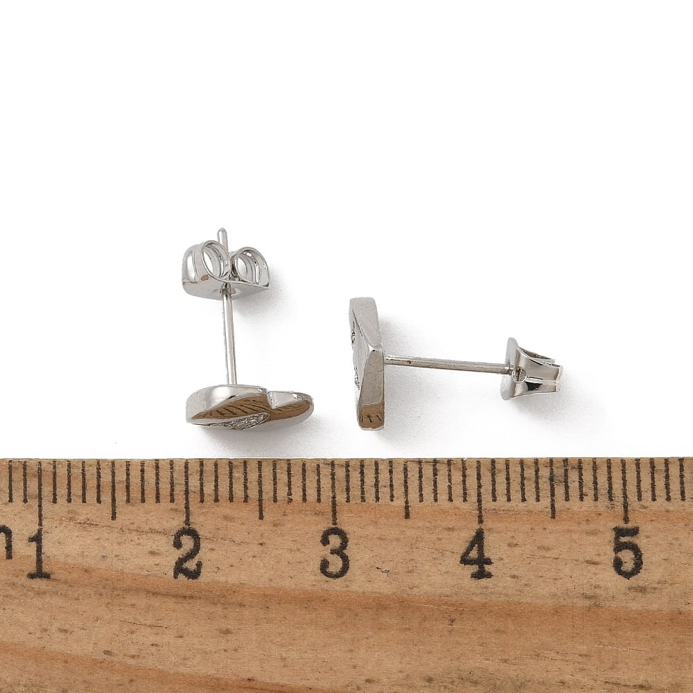 Rack Plating Brass Micro Pave Clear Cubic Zirconia Stud Earrings Heart with Letter A~Z Platinum 8.5x9.5mm