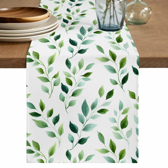 Table Runner 120 Inches Long for Kitchen Dining, Green Leaves Dresser Scarf Farmhouse, Dining Table Decorations for Wedding/Parties, Botanical Spring Country Watercolor 13 x 120 In
