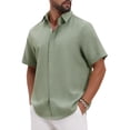 thumbnail image 4 of INSPIRE CHIC Men's Solid Summer Short Sleeve Button Down Linen Shirt 2XL Light Green, 4 of 5
