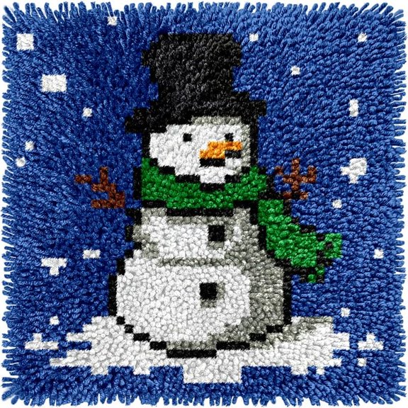 Small Size Mini Snowman & Snowflakes Latch Hook Kits Rug DIY Cushion Tapestry Making Crochet Hook Mat Making Kits Color Preprinted Pattern Canvas DIY Carpet Needlework Crochet Cushion Kits 30x30cm