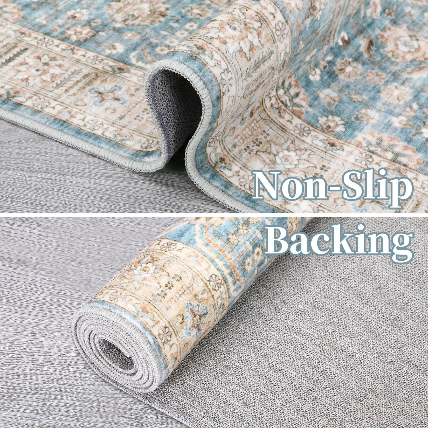 Hasoo 8' x 10' Area Rug Vintage Area Rug for Living Room Bedroom Medallion Distressed Rug Washable Carpet Blue