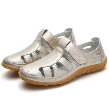 Women s Casual Boho Gladiator Sandals Summer Leather Comfort Softsole Closed Toe Ankle Strap Beach Shoes