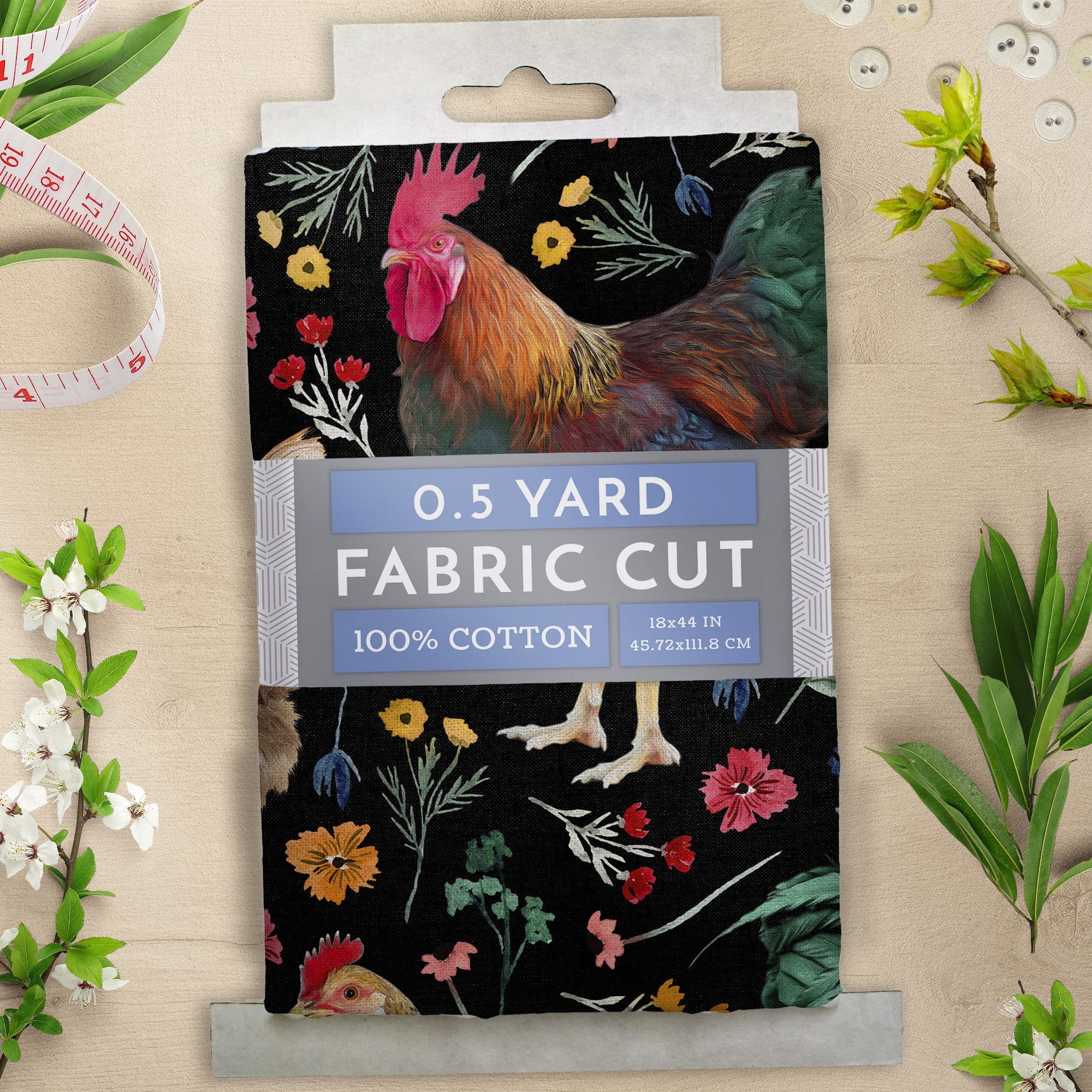(3 pack) Half-Yard 100% Cotton Farm Rooster, Multi-color, 44" Wide for Quilting & Sewing by David Textiles