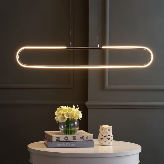 JONATHAN Y Ned 39" Dimmable Adjustable Integrated LED Metal Linear Pendant, Chrome