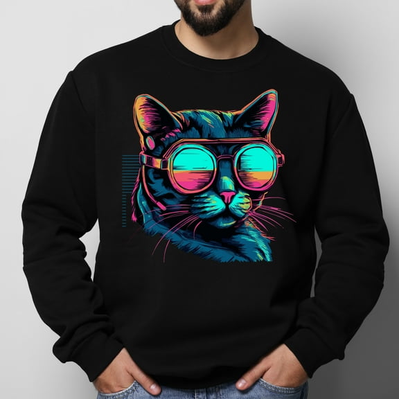 Cat Print Design Graphic Sweatshirt Long Sleeves,Sizes S-2XL