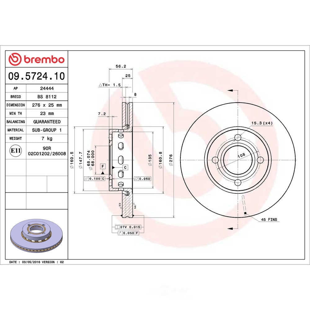 Brembo Front Left or Right Disc Brake Rotor 276mm For Audi 90 Quattro Cabriolet Fits select: 1990-1991 AUDI COUPE QUATTRO, 1993-1994 AUDI 90 CS QUATTRO