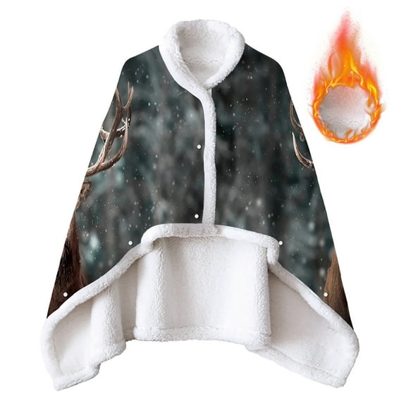 Odeerbi Wearable Blanket Baby Thick Double Sided Blankets Christmas Elk Blanket Warm Cardigan Cape Fleece With Sleeves Soft Plush Throw Wrap Cover Gray