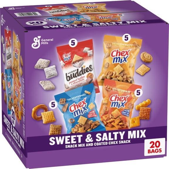 Sweet and Salty Snack Variety Pack with Muddy Buddies and Chex Mix, Snacks, 20 Count, 35 oz