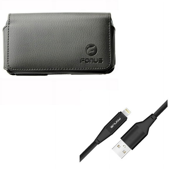 Case Belt Clip w 6ft USB Cable for iPhone 8/7/6S/6 - Leather Swivel Holster Loops Cover, Charger Cord Power Wire Braided Long for iPhone 8/7/6S/6 Models